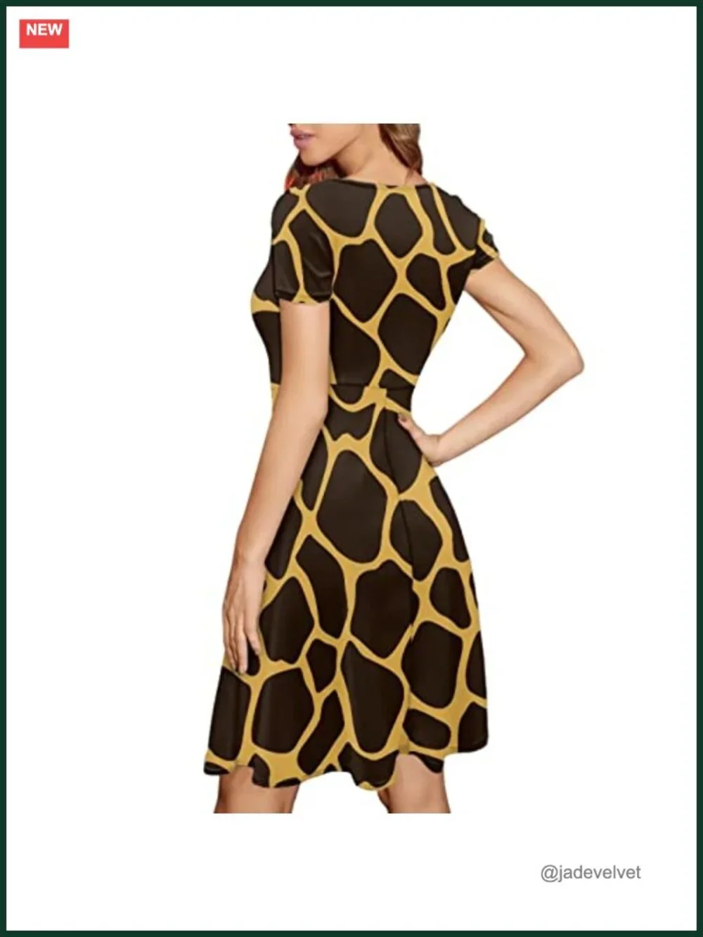 Vintage A-line Giraffe Print Dress Women Short Sleeve Knee Length Plus Size